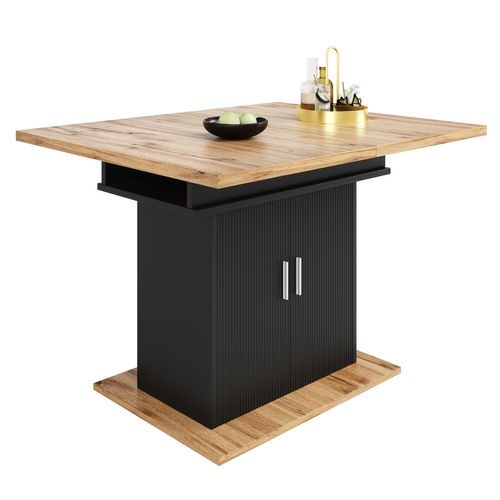 Table Extensible 140x70x76 Cm, Design Gain De Place Avec Rangement Et Étagères, Mdf, Noir+bois