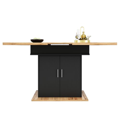 Table Extensible 140x70x76 Cm, Design Gain De Place Avec Rangement Et Étagères, Mdf, Noir+bois