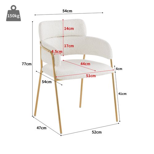 Lot 2 Chaises Salle à Manger 54x54x77 Cm, Ergonomiques, Tissu Et Métal, Beige+doré