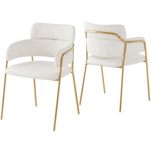 Lot 2 Chaises Salle à Manger 54x54x77 Cm, Ergonomiques, Tissu Et Métal, Beige+doré