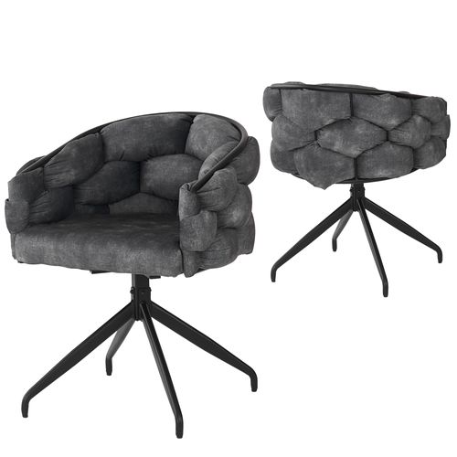 Lot De 2 Chaises Pivotantes 61x59x77,5 Cm, Rotation 360 Degrés, Dossier, Velours Et Métal, Gris