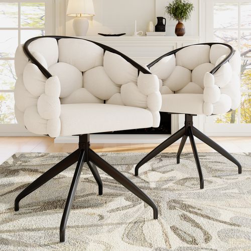 Lot De 2 Chaises Pivotantes 61x59x77,5 Cm, Rotation 360 Degrés, Assise Velours, Métal, Beige