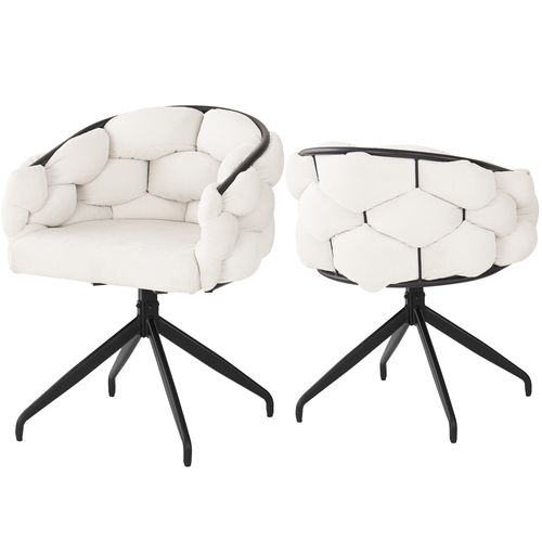 Lot De 2 Chaises Pivotantes 61x59x77,5 Cm, Rotation 360 Degrés, Assise Velours, Métal, Beige