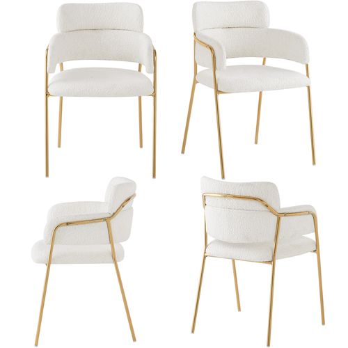 Lot 4 Chaise De Salle à Manger 54x54x77 Cm, Pieds Dorés, Structure Métal, Tissu Beige, Beige+doré