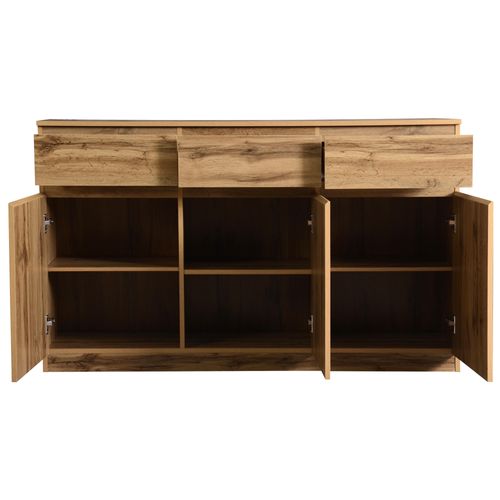 Buffet 135x40x81 Cm, 3 Portes Et 3 Tiroirs, Panneaux De Particules, Couleur Bois Naturel
