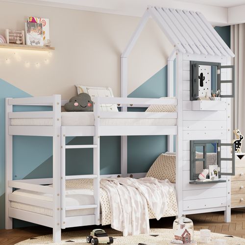 Lit Mezzanine Enfant Avec Bureau Et Tiroirs – 90x200 Cm, Blanc, En Pin Et MDF | Idéal Pour Gagner De La Place