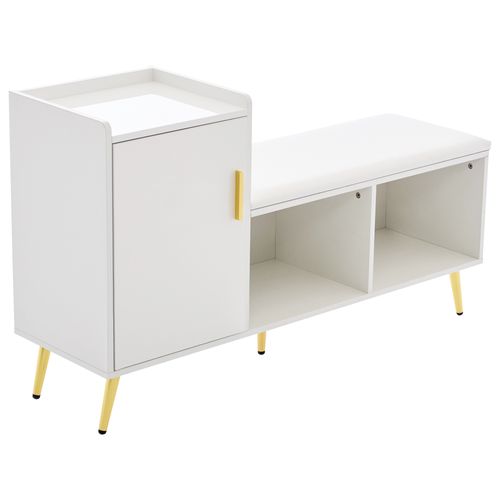 Meuble à Chaussures Avec Banc 120x35x71,5 Cm, 4 Niveaux, Panneaux De Particules, Blanc, Doré