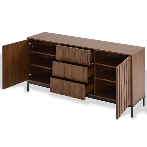 Buffet Bas, 2 Portes 3 Tiroirs,etagères Ajustables,glissières Silencieuses,mdf+pb,bois-foncé