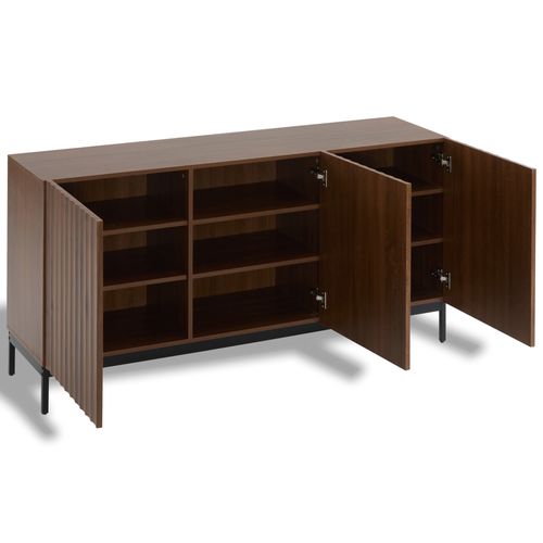 Buffet Bas, Motifs Ondulés 3d Embossés,étagères Ajustables,moderne,mdf+pb,bois-foncé