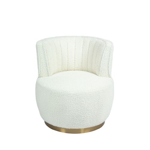 Fauteuil Pivotant 62,5x62x69,5 Cm, Rotation 360 Degrés, Design Ergonomique, Tissu Teddy, Blanc+doré