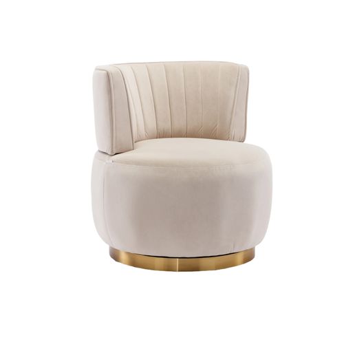 Fauteuil Pivotant 360 Degrés, 62,5x62x69,5 Cm, Assise Moelleuse En Velours, Métal, Beige+doré