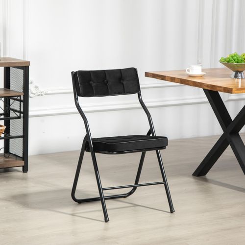 Lot De 2 Chaise Pliante, Assise Matelassée Et Dossier 110 Degrés, Structure Acier, Noire