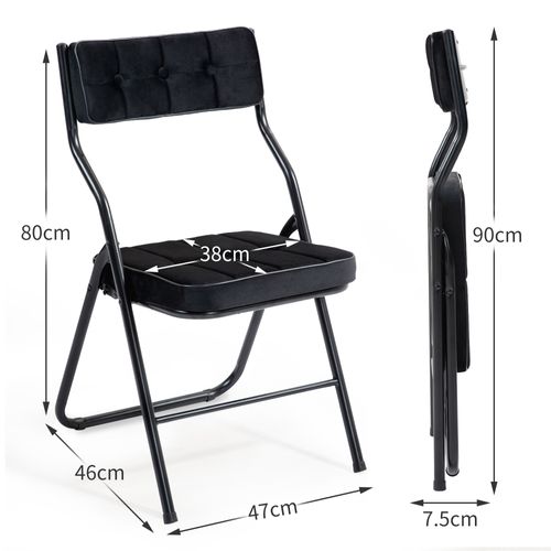 Lot De 2 Chaise Pliante, Assise Matelassée Et Dossier 110 Degrés, Structure Acier, Noire