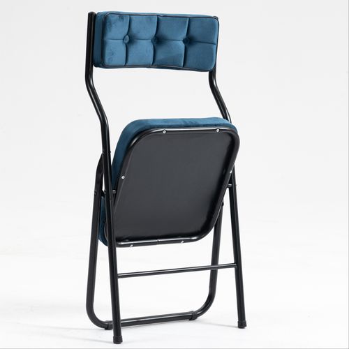 Lot De 2 Chaises Pliantes 47x46x80 Cm, Housse De Siège Détachable, Acier, Velours Bleu