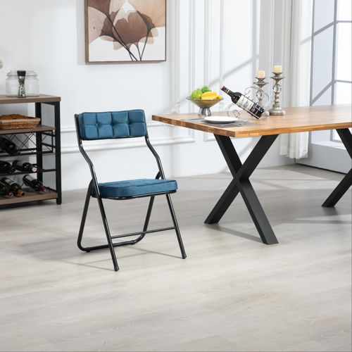 Lot De 2 Chaises Pliantes 47x46x80 Cm, Housse De Siège Détachable, Acier, Velours Bleu