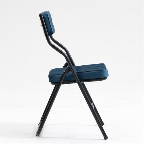 Lot De 2 Chaises Pliantes 47x46x80 Cm, Housse De Siège Détachable, Acier, Velours Bleu