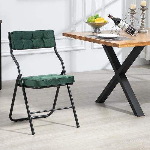 Lot De 2 Chaise Pliante 47x46x80 Cm, Assise Et Dossier Rembourrés Incurvés, Acier, Velours, Vert