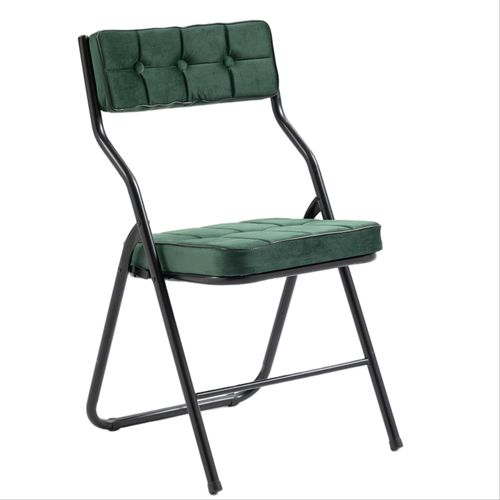 Lot De 2 Chaise Pliante 47x46x80 Cm, Assise Et Dossier Rembourrés Incurvés, Acier, Velours, Vert