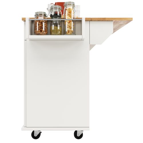 Îlot Central 128x78x90,5cm, 4 Portes, 2 Tiroirs, Roues, Moderne, Porte-serviettes, Mdf, Blanc