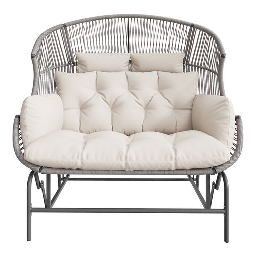 Balancelle D'extérieur 2 Places 145x85x143 Cm, Assise Large, Résine Tressée Pe, Métal, Gris