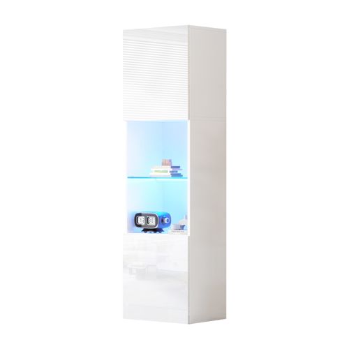 Vitrine 45x35x160 Cm, LED Intégrée, Rangement, Verre Trempé, Panneaux De Particules, Blanc