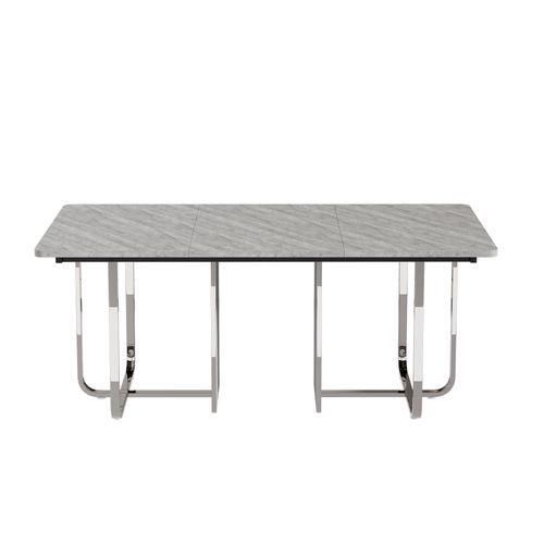 Table à Manger 180x80x75 Cm, Design Moderne Pour 6 Personnes, Plateau Mdf, Pieds Métal, Gris+argenté