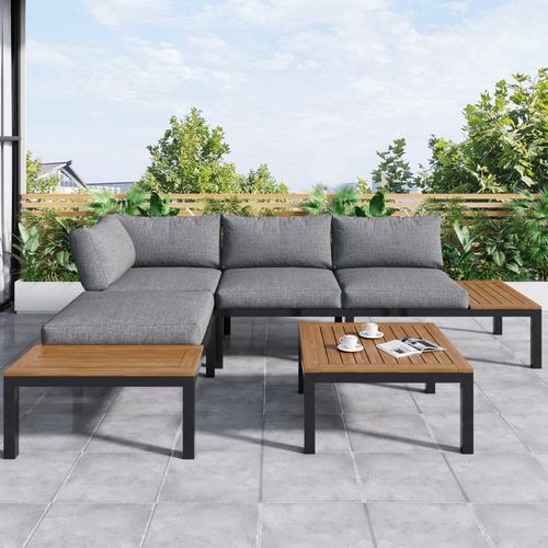 Salon De Jardin 3 Pieces, 2 Canapes 120x60x66 Cm, Acier Galvanise, Plateau , Gris