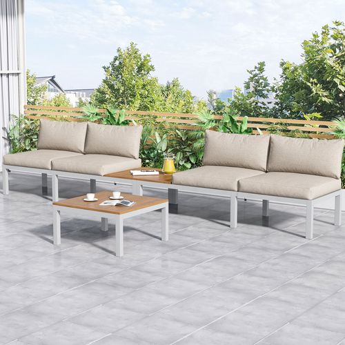 Salon De Jardin 3 Pieces, 2 Canapes 120x60x66 Cm, Acier Galvanise, Plateau , Beige