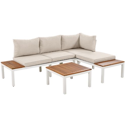 Salon De Jardin 3 Pieces, 2 Canapes 120x60x66 Cm, Acier Galvanise, Plateau , Beige