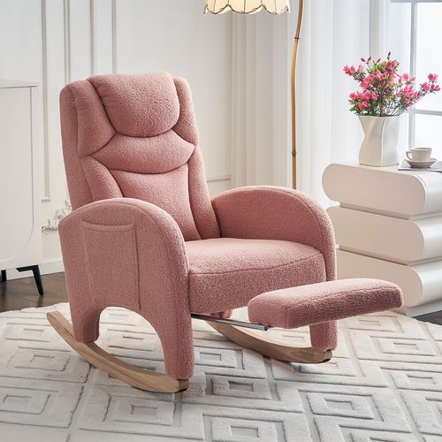 Fauteuil à Bascule 66x125,5x101 Cm, , Design Élégant, Repose-pieds Escamotable, Tissu Teddy, Rose