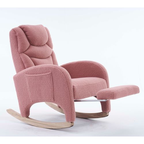 Fauteuil à Bascule 66x125,5x101 Cm, , Design Élégant, Repose-pieds Escamotable, Tissu Teddy, Rose