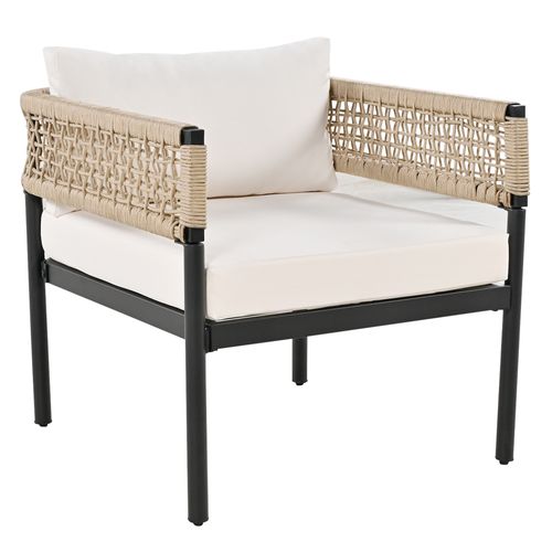 Salon De Jardin 4 Places, Canapé 2 Places, 2fauteuils, 1 Table, Fer Et Corde, Beige