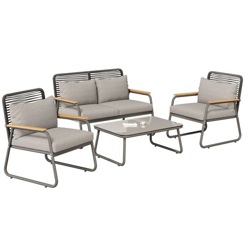 Ensemble De Salon De Jardin Pour 4 Personnes,  Pieds Réglables, Avec Coussins, Gris