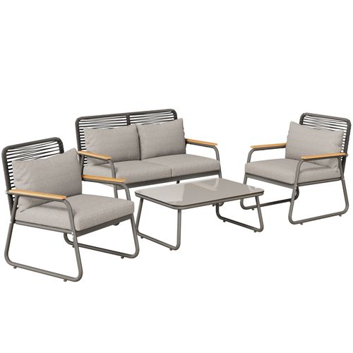 Ensemble De Salon De Jardin Pour 4 Personnes,  Pieds Réglables, Avec Coussins, Gris
