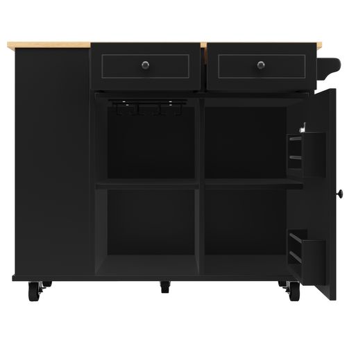 Îlot De Cuisine 120x42-76x91.5 Cm, Table Pliante, Support à Verres, Mdf Et Métal, Noir+bois