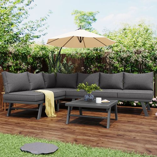 Salon De Jardin 5 Places, 2 Canapés Et Table, Structure En Fer, Couleur Gris