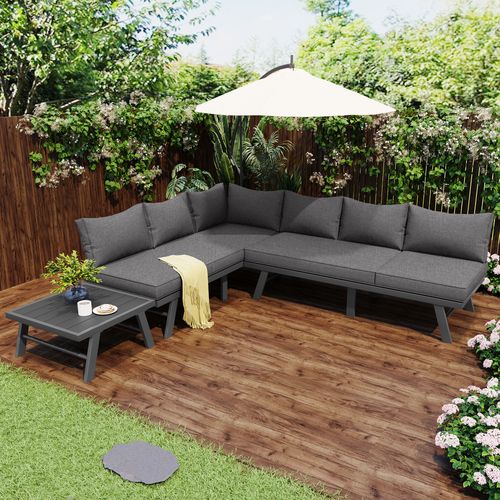 Salon De Jardin 5 Places, 2 Canapés Et Table, Structure En Fer, Couleur Gris