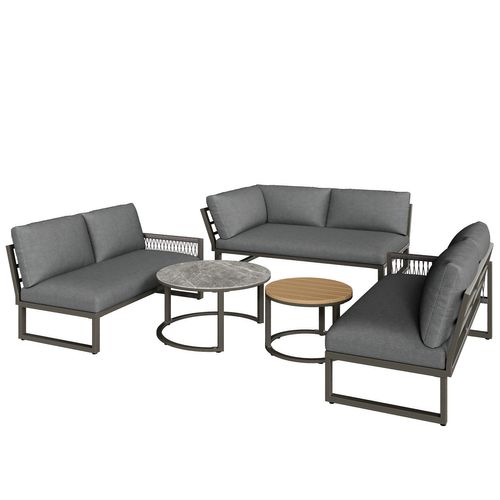 Ensemble De Salon De Jardin Pour 6-7 Personnes, Sofa D'angle, Structure En Acier, Gris