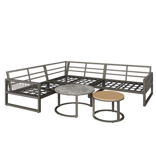 Ensemble De Salon De Jardin Pour 6-7 Personnes, Sofa D'angle, Structure En Acier, Gris