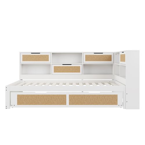 Canapé-lit 90x200 Cm, Lit Gigogne 90x190 Cm, 6 Niches, Prises USB, Pin, Contreplaqué, Mdf, Blanc