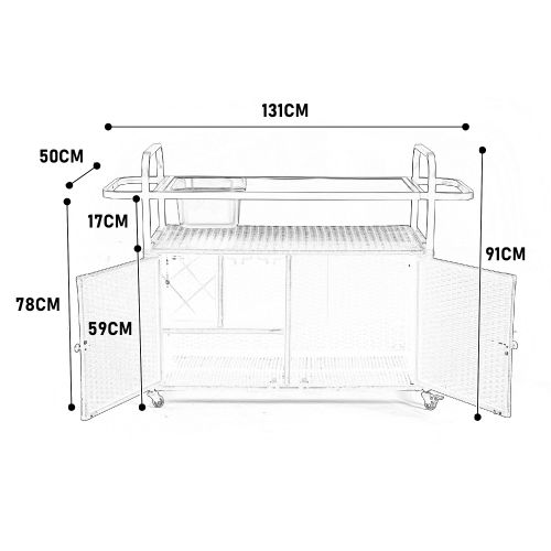 Desserte D’extérieur 131x50x91 Cm, 2 Portes, Roues Verrouillables, Acier, Couleur Noir