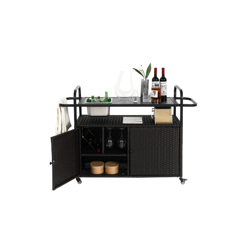 Desserte D’extérieur 131x50x91 Cm, 2 Portes, Roues Verrouillables, Acier, Couleur Noir