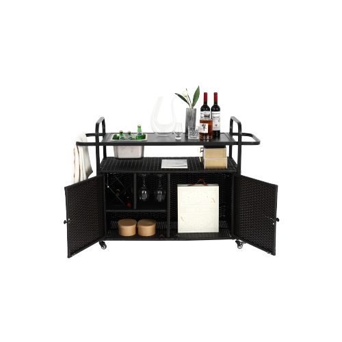 Desserte D’extérieur 131x50x91 Cm, 2 Portes, Roues Verrouillables, Acier, Couleur Noir