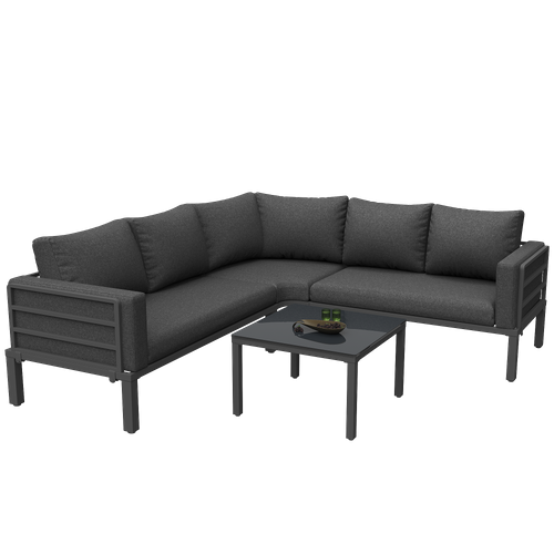 Ensemble De Salon De Jardin Pour 4-5 Personnes, Table Basse En Verre, Acier, Gris Foncé