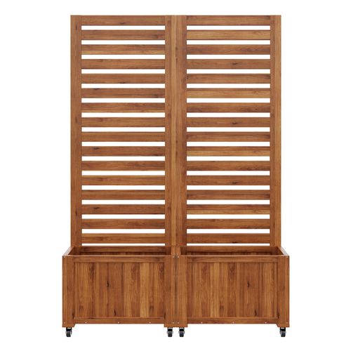 Jardinière Avec Treillis 102x32x150 Cm, Double Jardinière Sur Roues, Bois, Couleur Bois