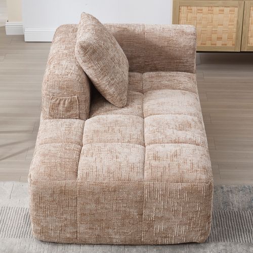 Canapé Simple 158x90x60 Cm, Sans Montage, Poches Latérales Et Coussin Inclus, Tissu Chenille, Kaki