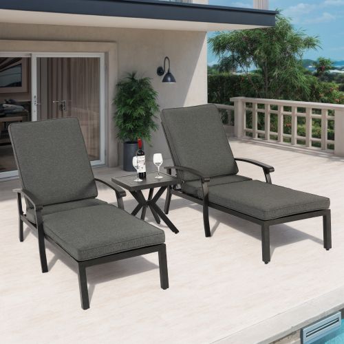 Bain De Soleil 204x68x100 Cm, Dossier Réglable 5 Positions, Aluminium, Coussin Coton, Gris