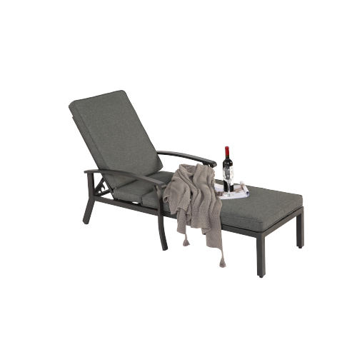 Bain De Soleil 204x68x100 Cm, Dossier Réglable 5 Positions, Aluminium, Coussin Coton, Gris