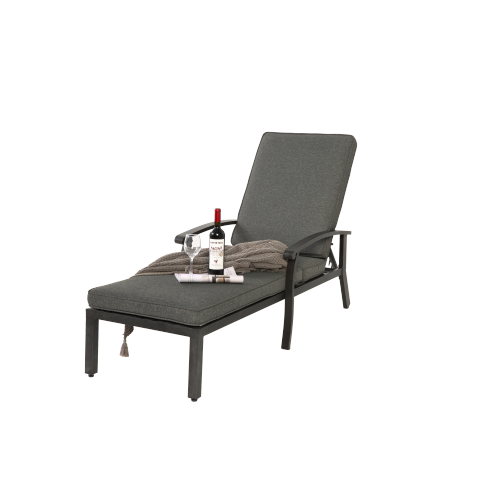 Bain De Soleil 204x68x100 Cm, Dossier Réglable 5 Positions, Aluminium, Coussin Coton, Gris