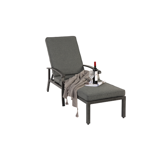 Bain De Soleil 204x68x100 Cm, Dossier Réglable 5 Positions, Aluminium, Coussin Coton, Gris